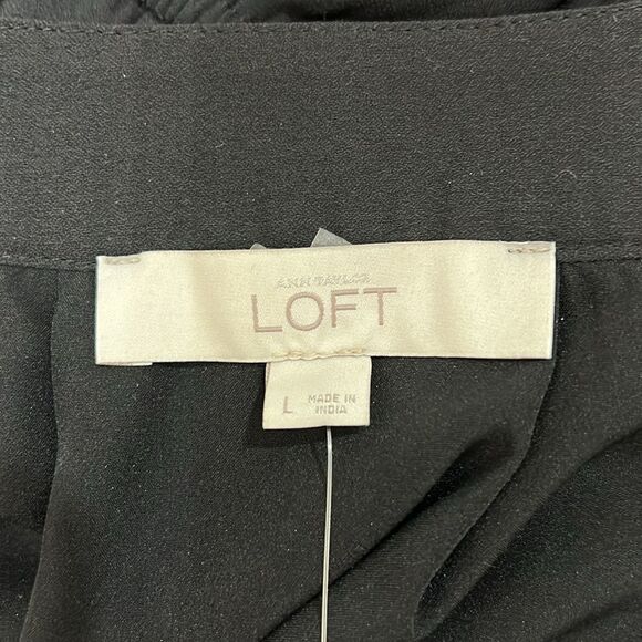 LOFT Black Maxi Dress Sz Large Adjustable Tie Strap Elastic Waist Tassel Straps - Picture 10 of 15